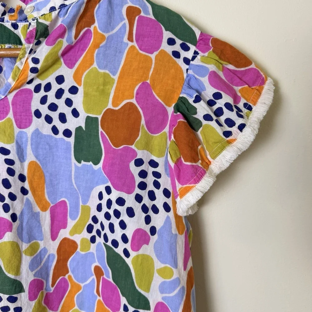 THML Wiley Ruffle Sleeve Blouse Top Women L Mulitcolor Spring Cotton Preppy Work - Picture 3 of 6